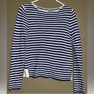 EILEEN FISHER Blue White Stripe Linen Blend Sweater